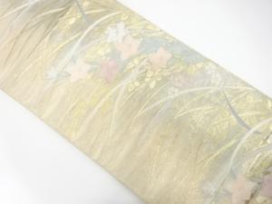 絽紗　桔梗に萩模様織り出し　袋帯